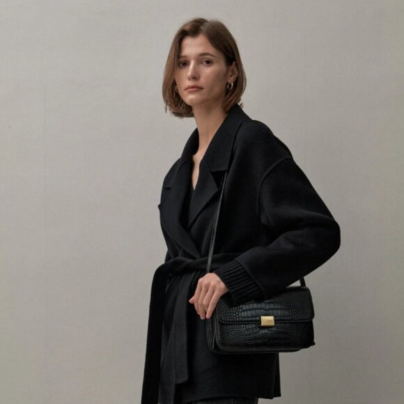 The Curated The Classic Shoulder Bag in Black Mock Print - Picture 1 of 10